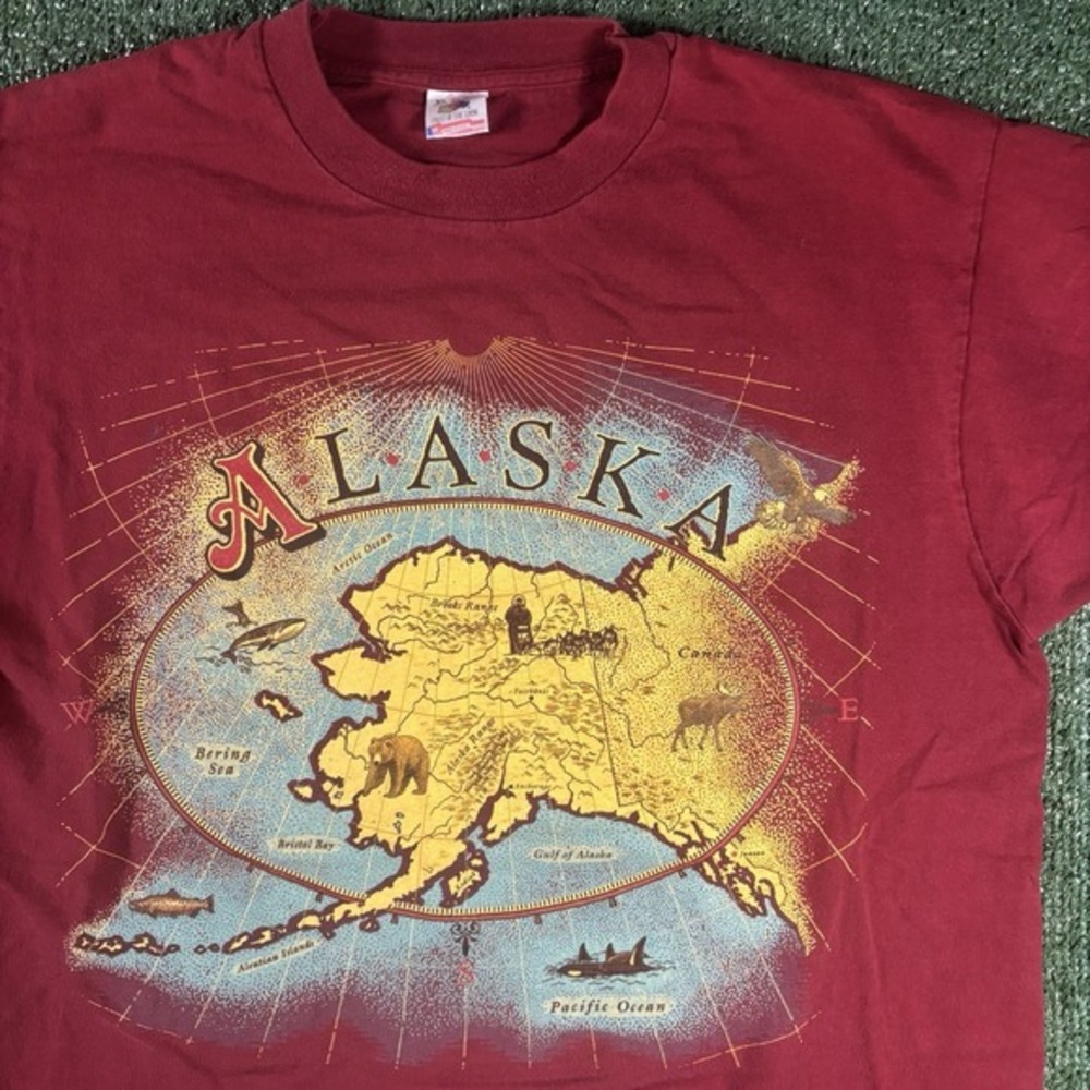 Vintage 90s‎ Alaska Single Stitch Red T-shirt Men's XL Made In USA